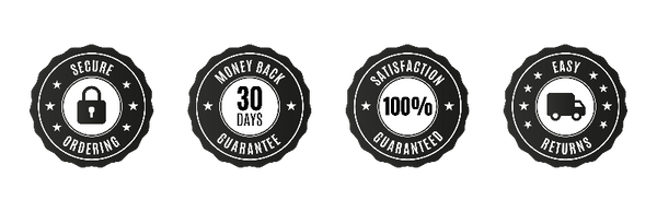 Set of four black and white quality assurance icons on a white background