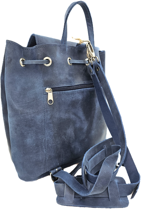Blue oil tanned leather backpack bag