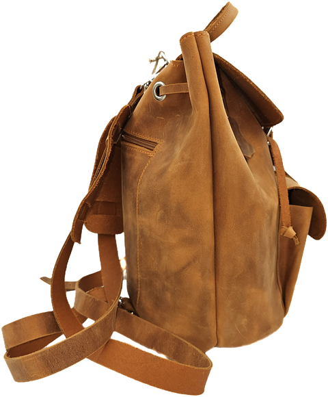 Orange oil tanned leather backpack bag
