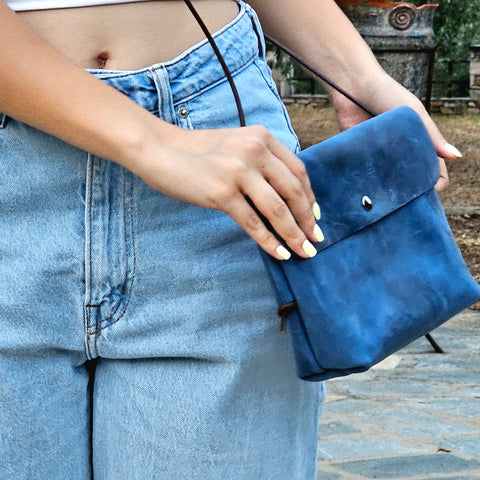 Blue crossbody women's leather bag