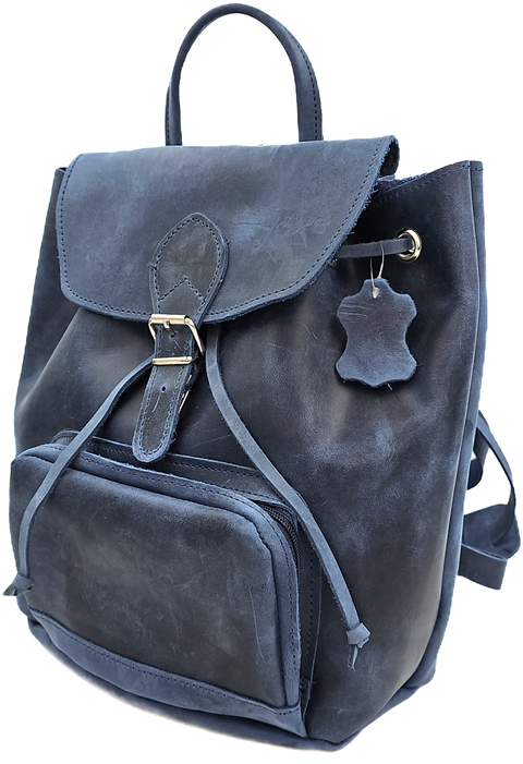 Blue oil tanned leather backpack bag