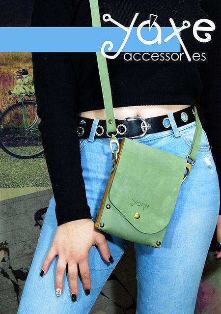 Mint belt bag from leather and wood