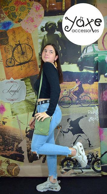 Mint belt bag from leather and wood