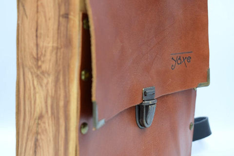 Leather and olive wood backpack bag