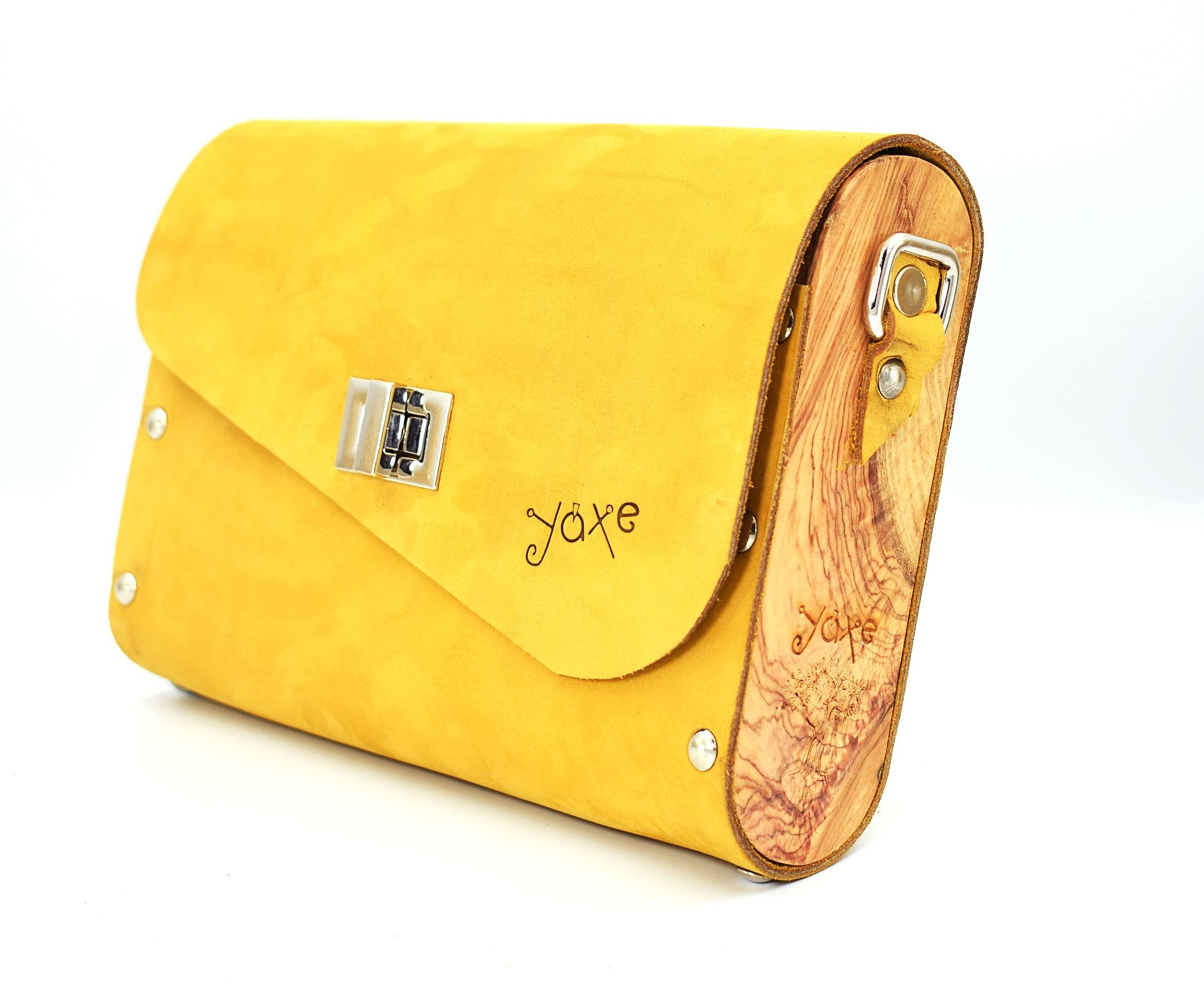 Mustard yellow top leather purse