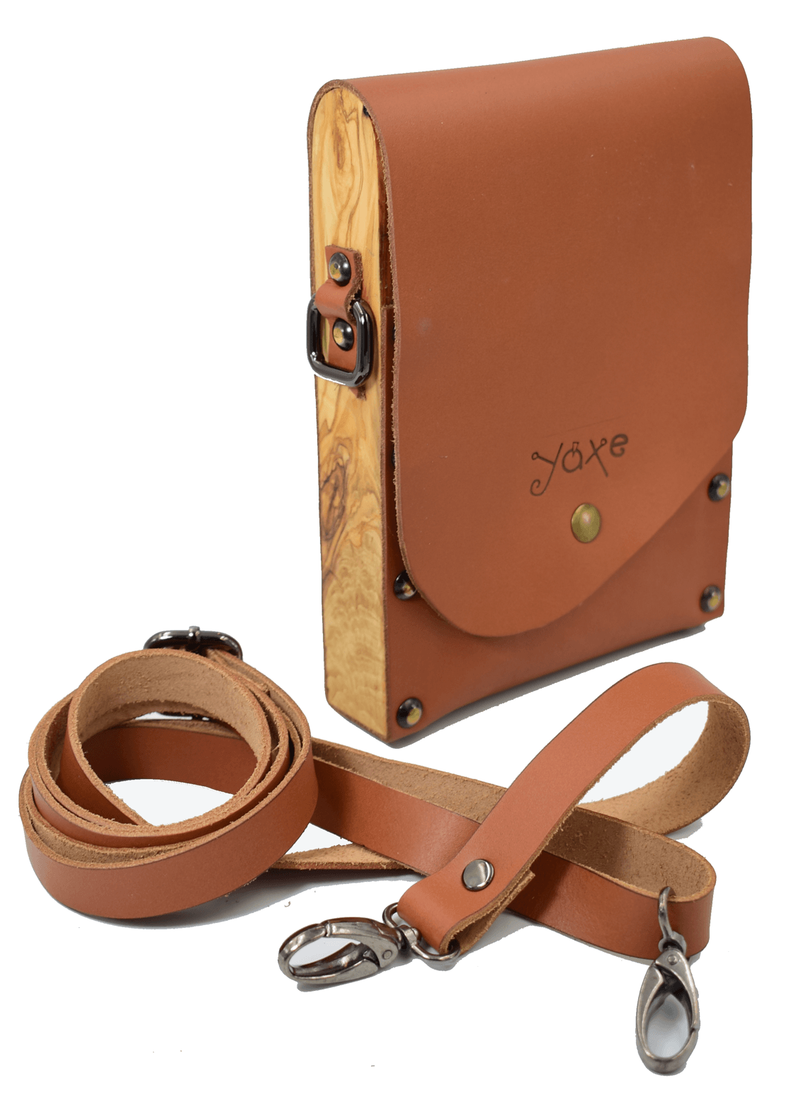 Wood and deals leather bag