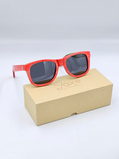 Red unisex bamboo wooden sunglasses