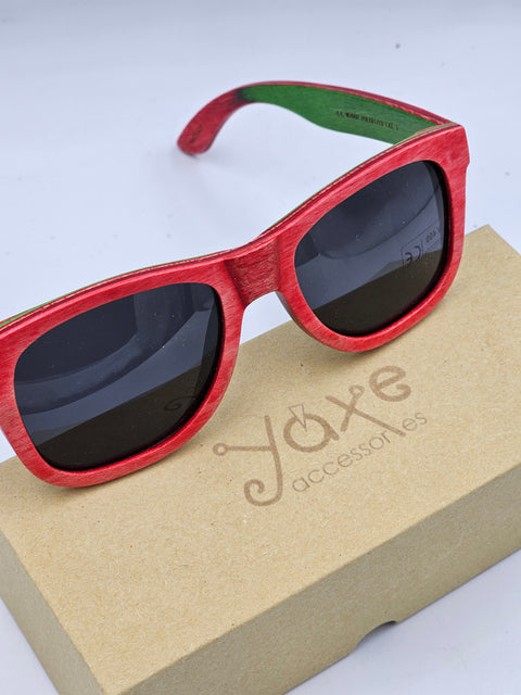 Red unisex bamboo wooden sunglasses