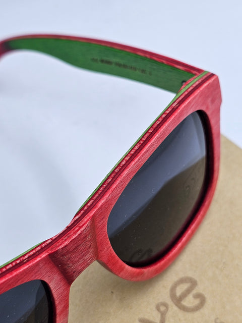 Red unisex bamboo wooden sunglasses