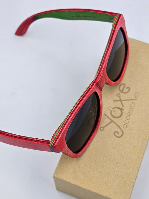 Red unisex bamboo wooden sunglasses