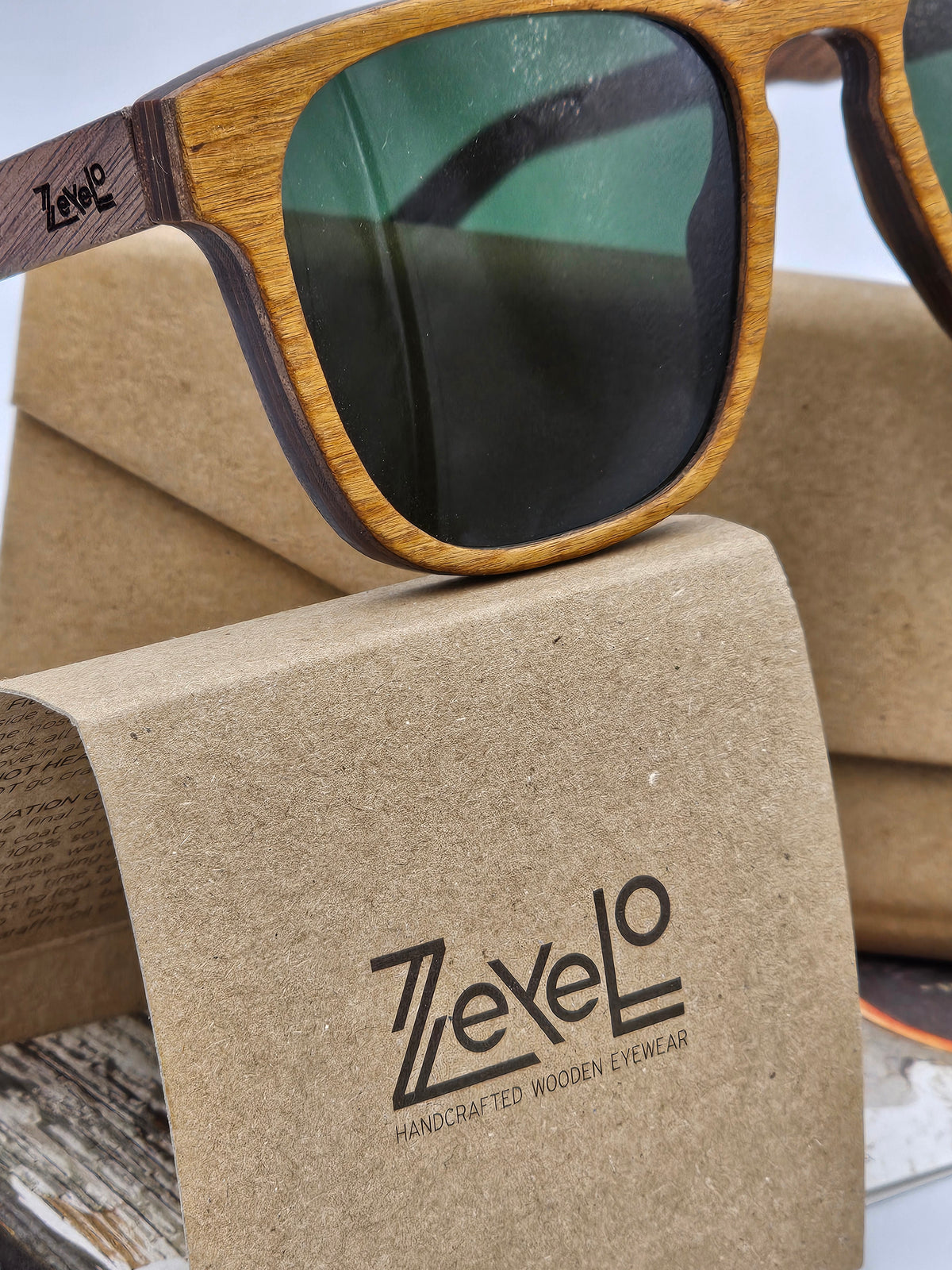 Emperor in curry wooden sunglasses - Handmade bags & jewelry Green Products
