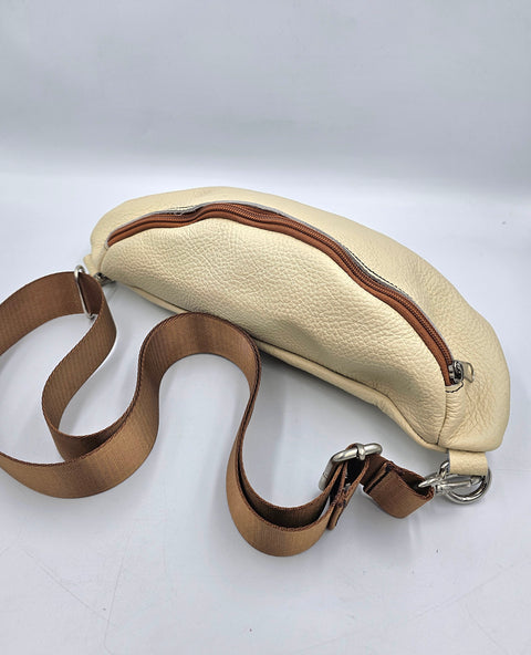 Beige color cream leather waist bag - Unisex leather fanny pack