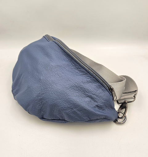 Blue leather waist bag - Unisex leather fanny pack