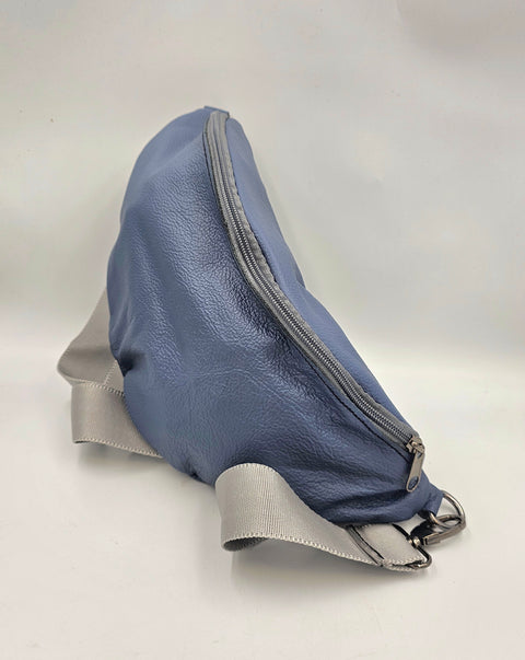 Blue leather waist bag - Unisex leather fanny pack