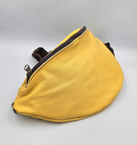 Yellow leather waist bag - Unisex leather fanny pack