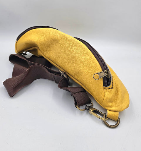 Yellow leather waist bag - Unisex leather fanny pack