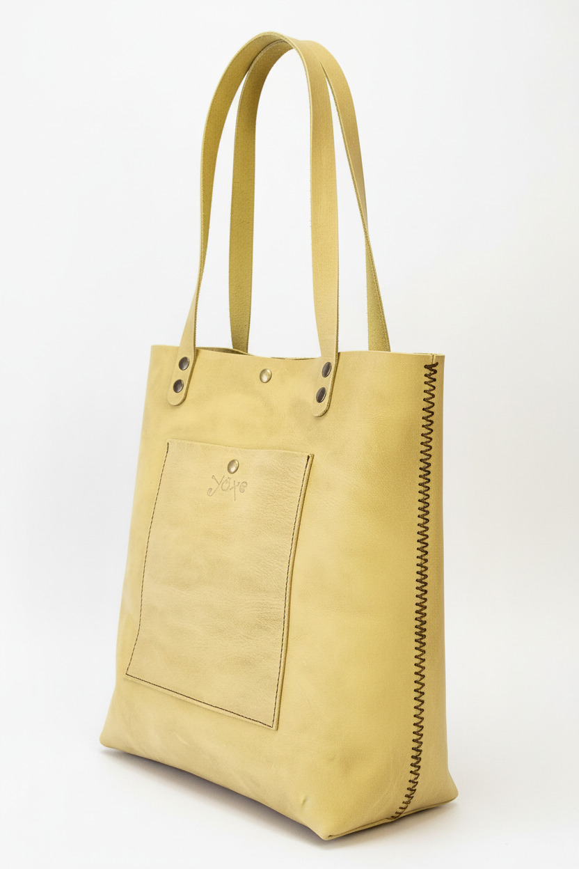 Yellow Oil-Tanned Leather Shopping Tote | YAXE - Handmade bags & jewelry Bags