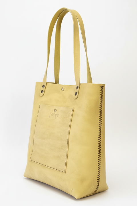 Yellow leather shopping tote women's bag - Handmade bags & jewelry Bags