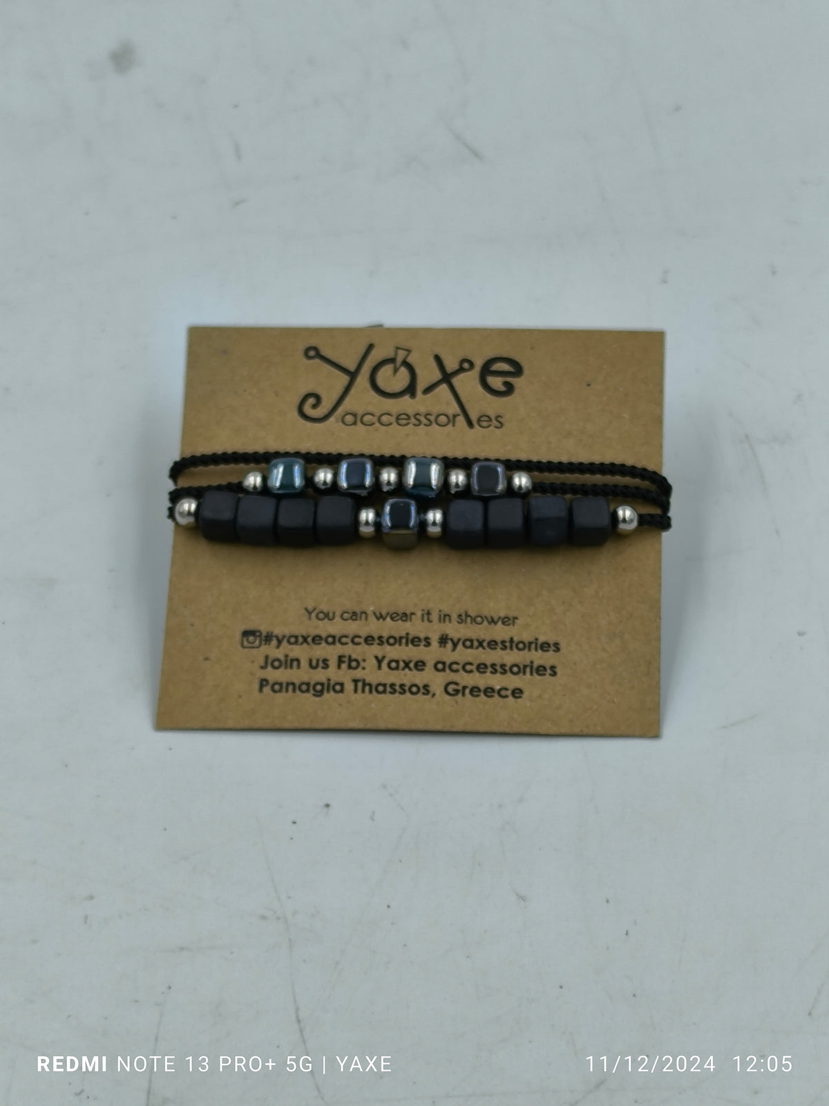 Triple ceramic beads men's bracelet, Rock