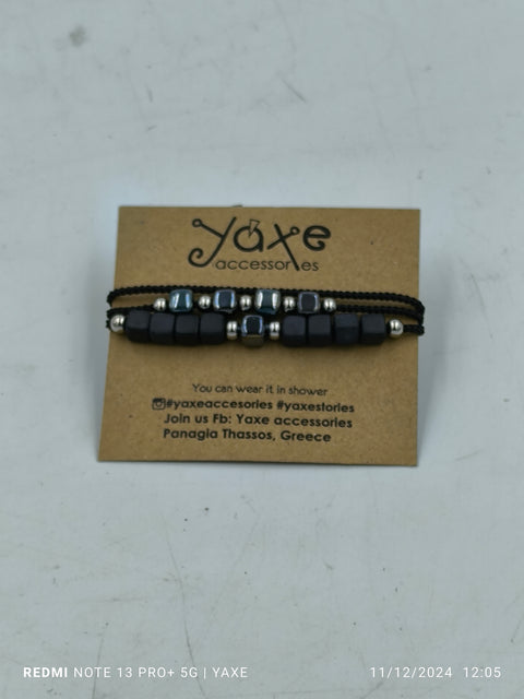 Triple ceramic beads men's bracelet, Rock