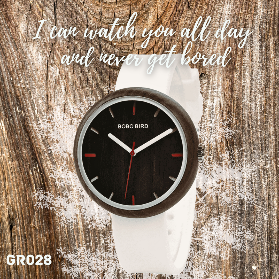 White Silicone Band Women Wood Watch - Handmade bags & jewelry Green Products