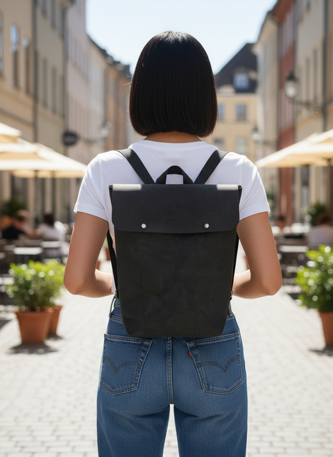 Black Unisex Leather Laptop Backpack for Everyday Use - Handmade bags & jewelry Bags