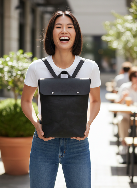 Black Unisex Leather Laptop Backpack for Everyday Use - Handmade bags & jewelry Bags