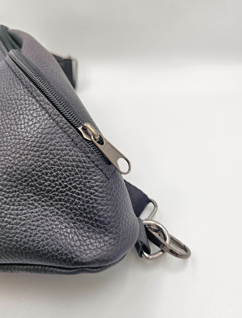Black leather waist bag - Unisex leather fanny pack - Handmade bags & jewelry Accessories