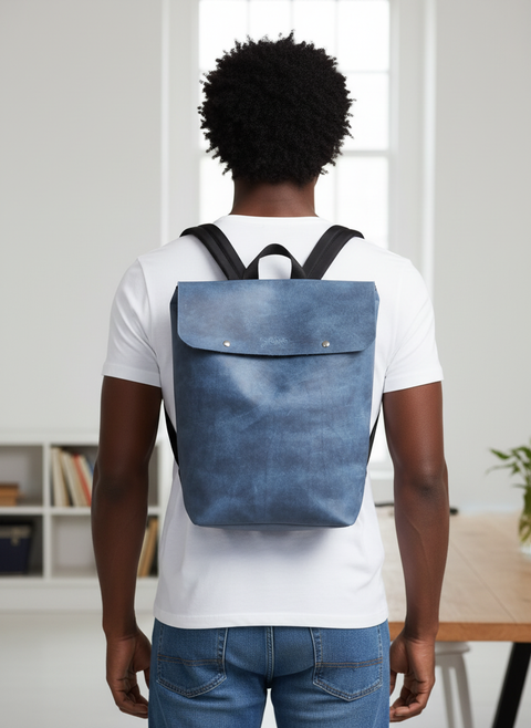 Blue Handcrafted Unisex Leather Backpacks – Yaxe Accessories - Handmade bags & jewelry Bags