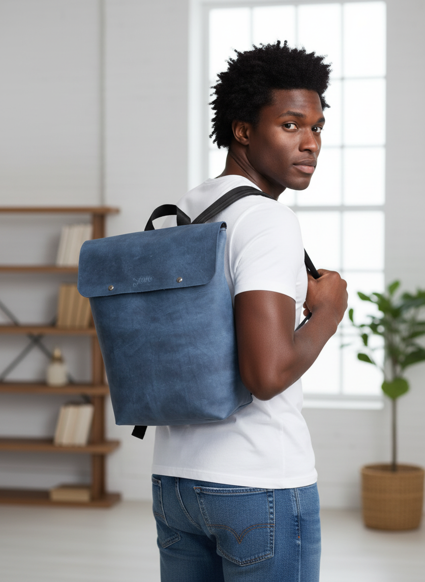 Blue Handcrafted Unisex Leather Backpacks – Yaxe Accessories