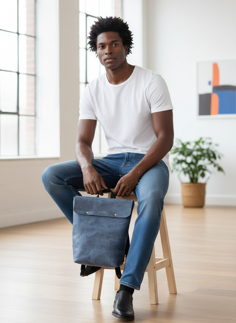 Blue Handcrafted Unisex Leather Backpacks – Yaxe Accessories - Handmade bags & jewelry Bags