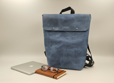Blue Handcrafted Unisex Leather Backpacks – Yaxe Accessories - Handmade bags & jewelry Bags