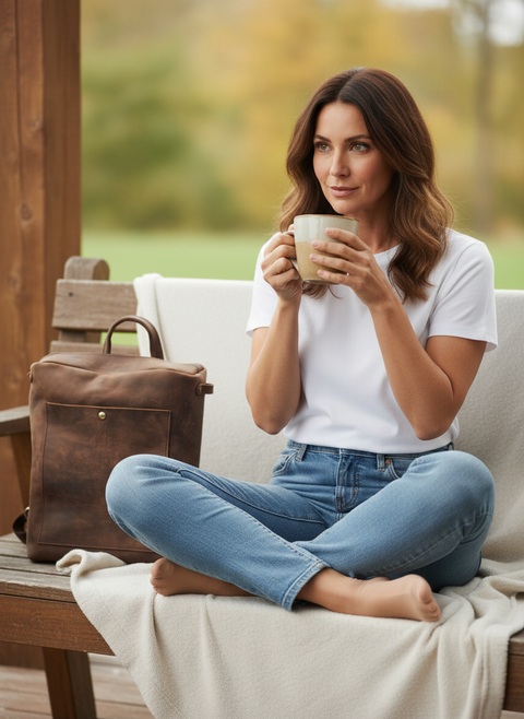Brown Handcrafted Square Leather Backpack Sustainable & Stylish Greek Design - Handmade bags & jewelry Bags