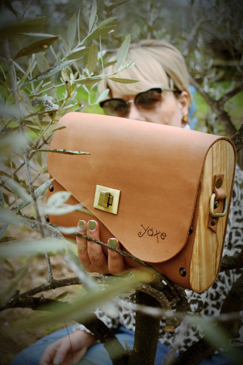 Whisky brown women crossbody bag from wood and leather - Handmade bags & jewelry Bags