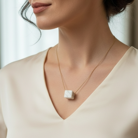Thassos white marble cube necklace - Handmade bags & jewelry Handcrafted Jewellery
