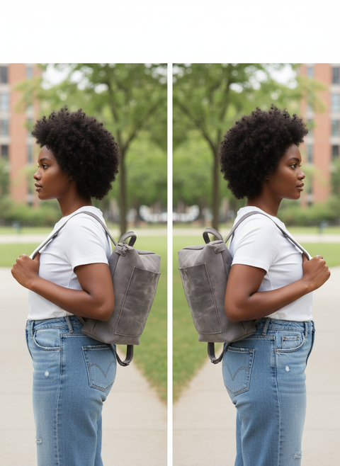 Gray Oil-Tanned Leather Square Backpack – Handmade in Thassos - Handmade bags & jewelry Bags