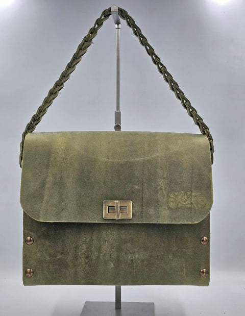 Braided green leather strap