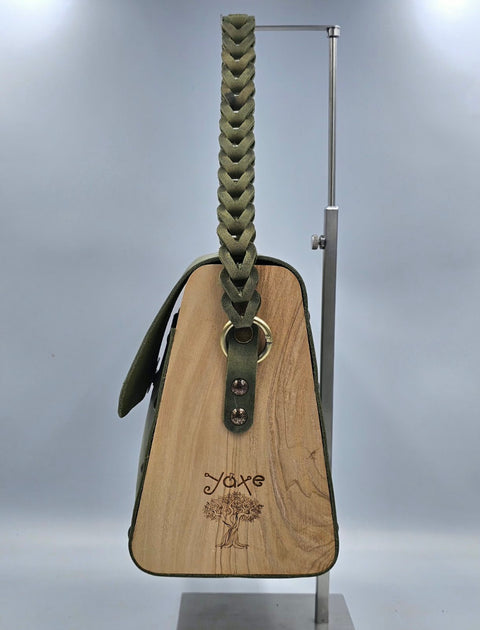 Women green top handle bag braided strap