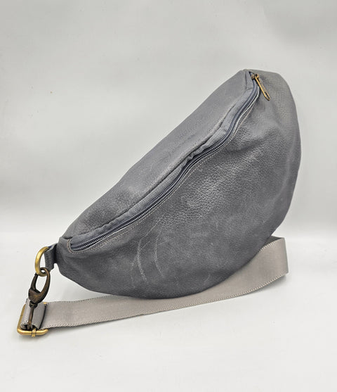 Grey leather waist bag - Unisex leather fanny pack - Handmade bags & jewelry Accessories