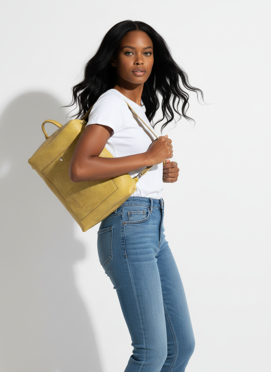 Handcrafted Square Leather Backpack – Yellow Oil-Tanned Edition