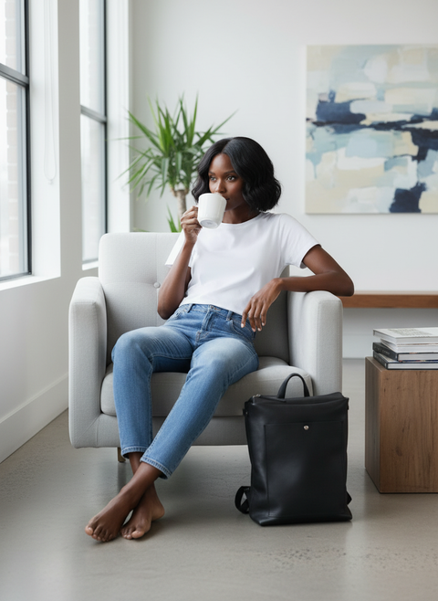 Handmade Black Square Leather Backpack - Handmade bags & jewelry Bags
