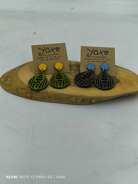 Boho design earrings of real oak wood