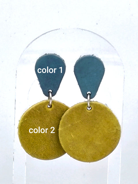 Circle and teardrop leather earrings