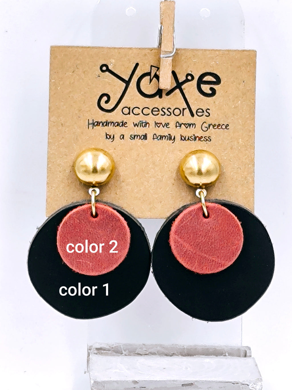 Two circles long leather earrings