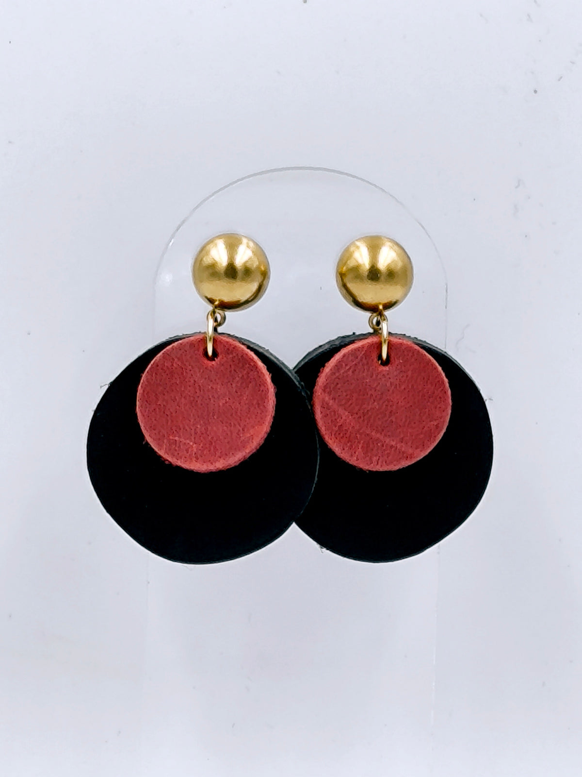 Two circles long leather earrings