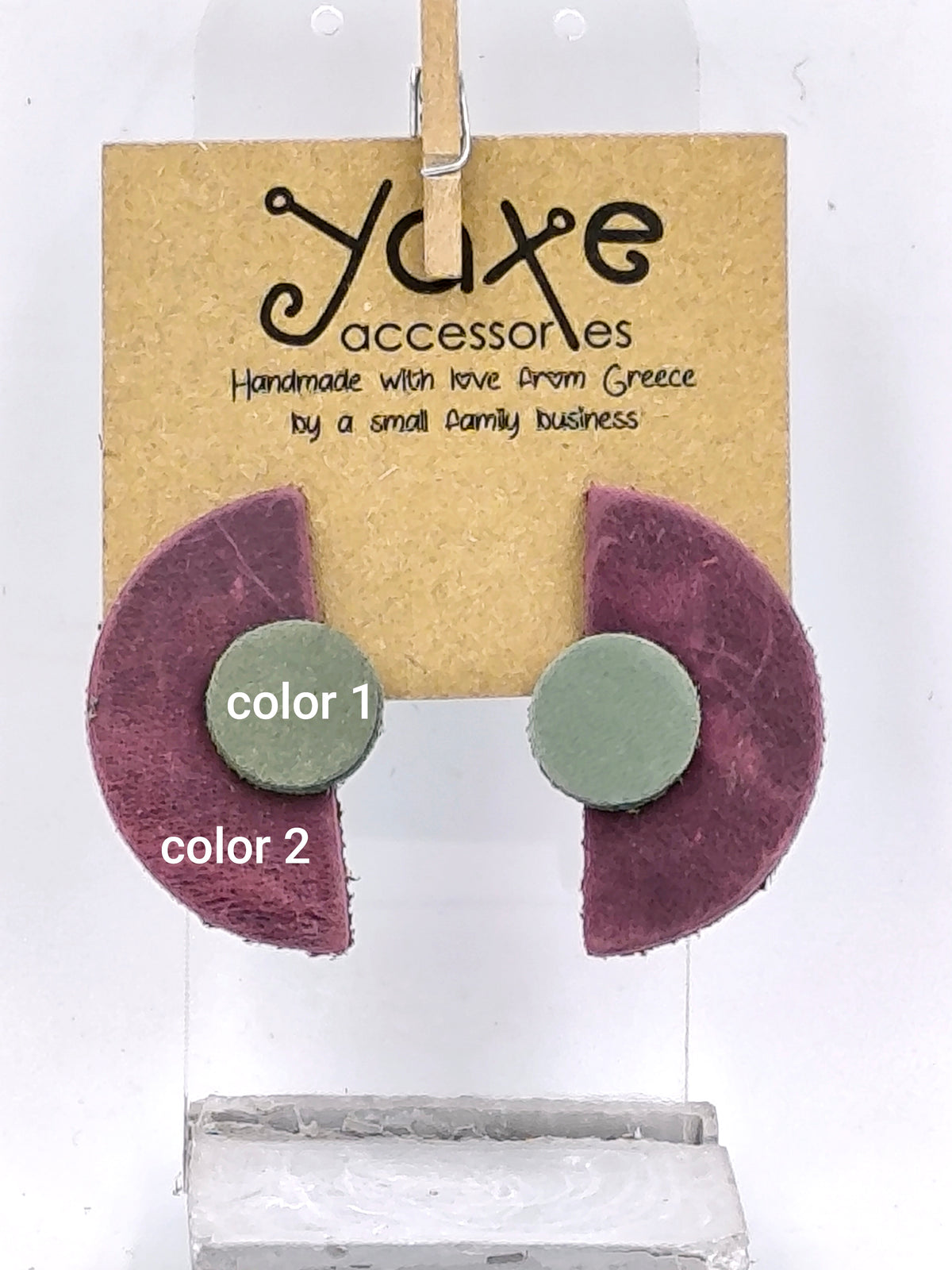 Handmade Leather Stainless Steel Drop Half circle Earrings