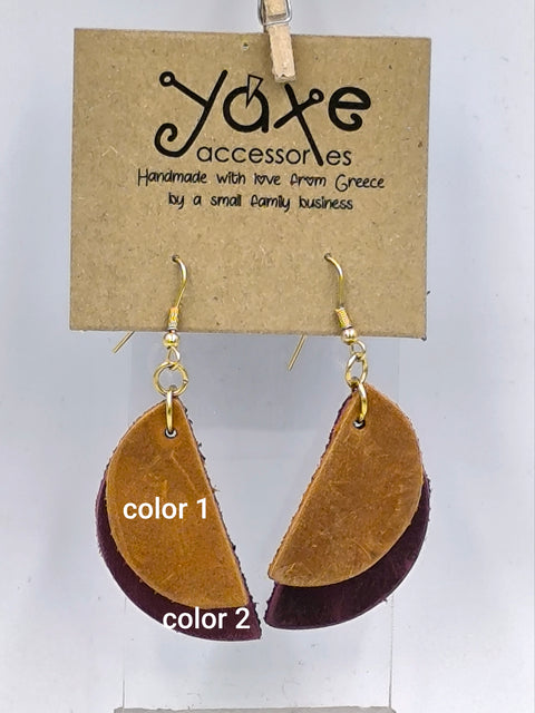 Two half circle leather, long leather earrings
