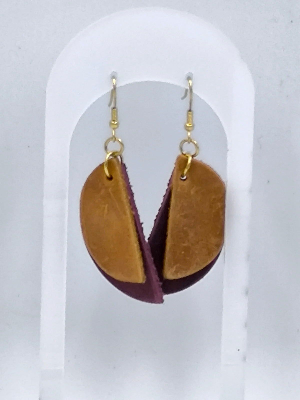 Two half circle leather, long leather earrings