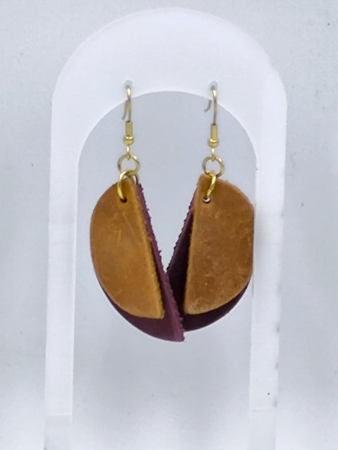 Two half circle leather, long leather earrings