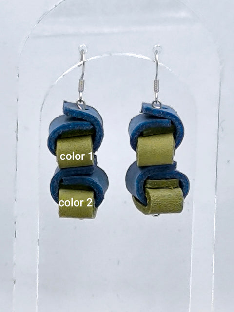 Double knots leather & stainless steel earrings